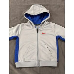 Nike Dri-FIT Kids Grey Blue Full Zip Hoodie Fleece Sweatshirt 24M